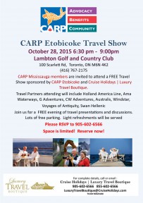 CARP Etobicoke Travel Show Tuesday October 28